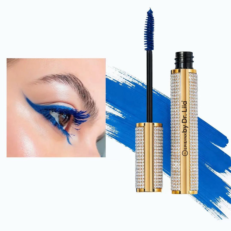 EpiLynx Mega Volume Vegan Mascara Black and Blue – Smudge-Proof with Handmade Diamond Case White Smoke Blue,Black