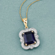 Bids.com 4.07 Carat Genuine Iolite and White Diamond 14K Yellow Gold Pendant Pendants Dark Gray