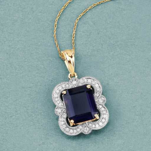 Bids.com 4.07 Carat Genuine Iolite and White Diamond 14K Yellow Gold Pendant Pendants Dark Gray
