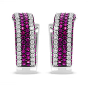 Bids.com 18K White Gold 1 7/8 Cttw Diamond and 1mm Round Red Ruby Open Swish Hoop Earrings (F-G Color, VS1-VS2 Clarity) Earrings White Smoke White.Gold / 1.85