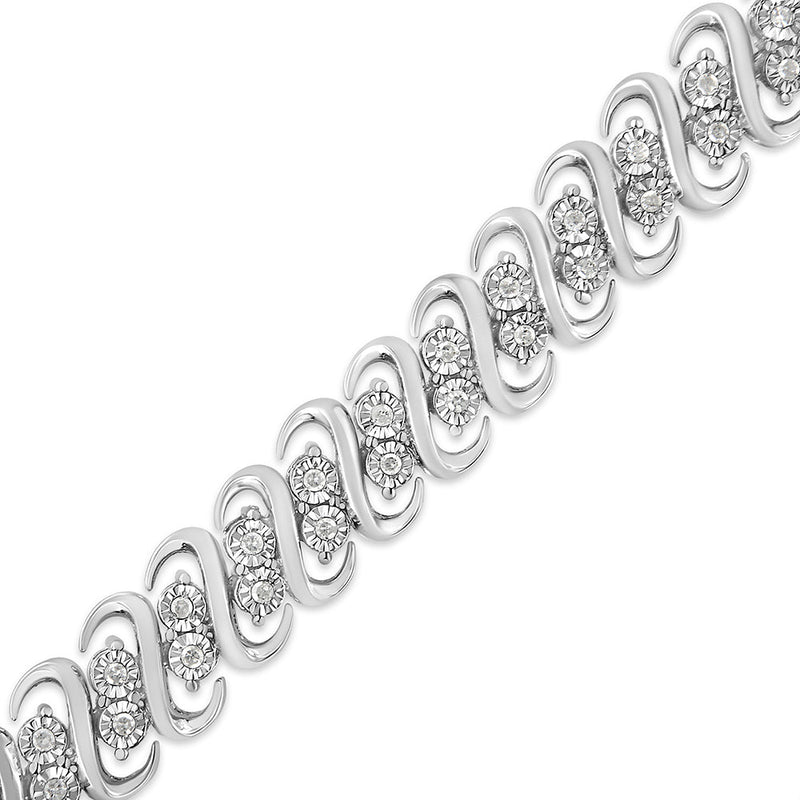 Bids.com .925 Sterling Silver 1/2 Cttw Diamond Double Row S-Link Bracelet (I-J Color, I2-I3 Clarity) - 7.5" Inches Bracelets White Smoke White.Sterling Silver / 7.5