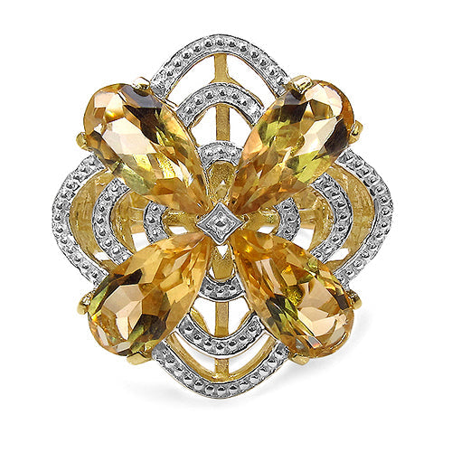 Bids.com 14K Yellow Gold Plated 8.81 Carat Genuine Citrine & White Diamond .925 Sterling Silver Ring Rings White Smoke size 8.00,size 6.00,size 7.00,size 9.00