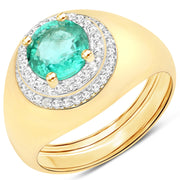 Bids.com 1.46 Carat Genuine Zambian Emerald and White Topaz .925 Sterling Silver Ring Rings White Smoke size 7.00,size 6.00,size 8.00,size 9.00