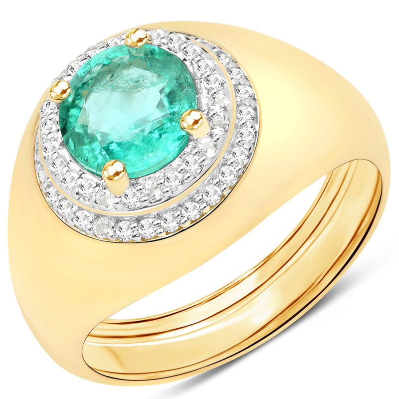 Bids.com 1.46 Carat Genuine Zambian Emerald and White Topaz .925 Sterling Silver Ring Rings White Smoke size 7.00,size 6.00,size 8.00,size 9.00