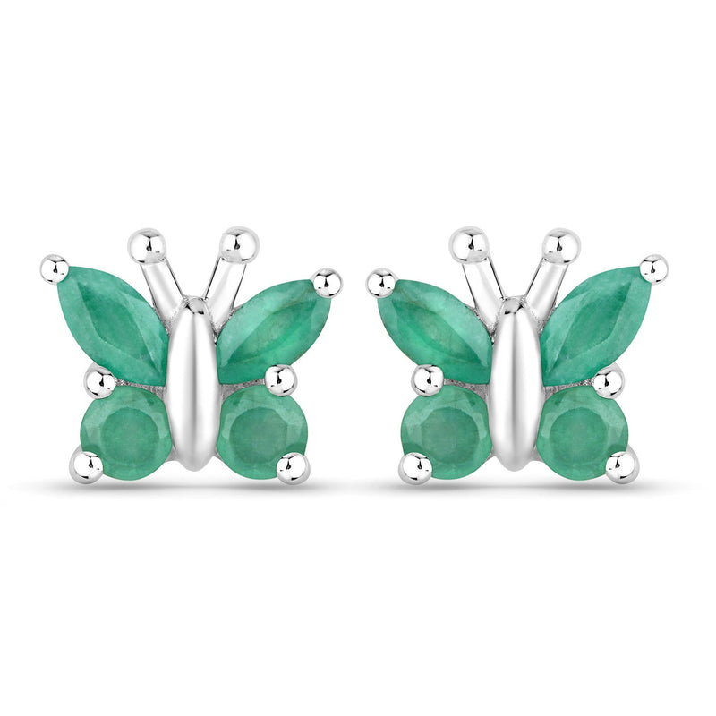 Bids.com 0.88 Carat Genuine Emerald .925 Sterling Silver Earrings Earrings White Smoke