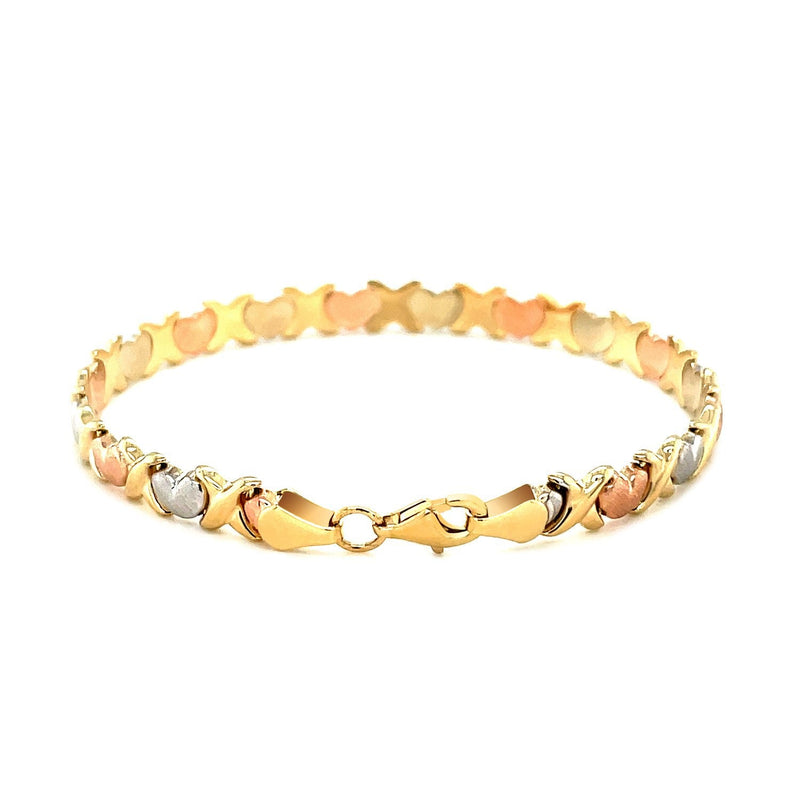 Bids.com 14k Tri-Color Gold Fancy Satin Heart Line Bracelet Bracelets White Smoke 7.25 / Tri-Color Gold