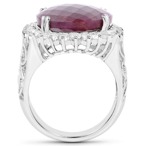 Bids.com 19.12 Carat Genuine Ruby and White Topaz .925 Sterling Silver Ring Rings White Smoke size 6.00,size 7.00,size 8.00,size 9.00,size 10.00,size 11.00,size 5.00