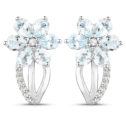 Bids.com 1.54 Carat Genuine Aquamarine and White Topaz .925 Sterling Silver Earrings Earrings White Smoke Default Title