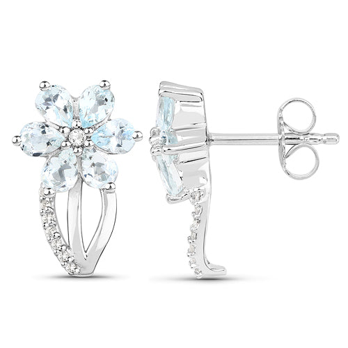 Bids.com 1.54 Carat Genuine Aquamarine and White Topaz .925 Sterling Silver Earrings Earrings White Smoke