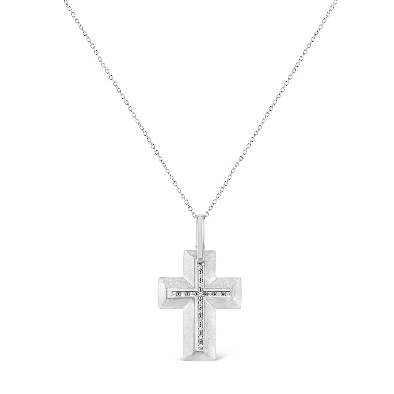 Bids.com .925 Sterling Silver Prong-Set Diamond Accent Bold Cross 18" Pendant Necklace (I-J Color, I1-I2 Clarity) Necklaces White Smoke White.Sterling Silver / 18