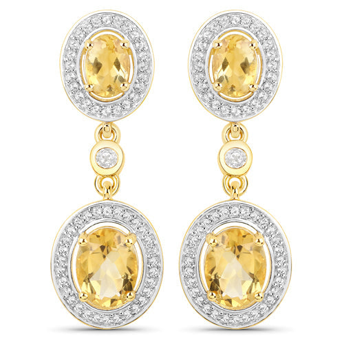 Bids.com 18K Yellow Gold Plated 5.70 Carat Genuine Citrine and White Topaz .925 Sterling Silver Earrings Earrings White Smoke Default Title