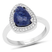 Bids.com 2.03 Carat Genuine Lapis And White Topaz .925 Sterling Silver Ring Rings White Smoke size 6.00,size 7.00,size 8.00,size 9.00