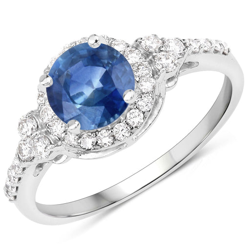 Bids.com 1.34 Carat Genuine Blue Sapphire and White Diamond 14K White Gold Ring Rings White Smoke size 7.00