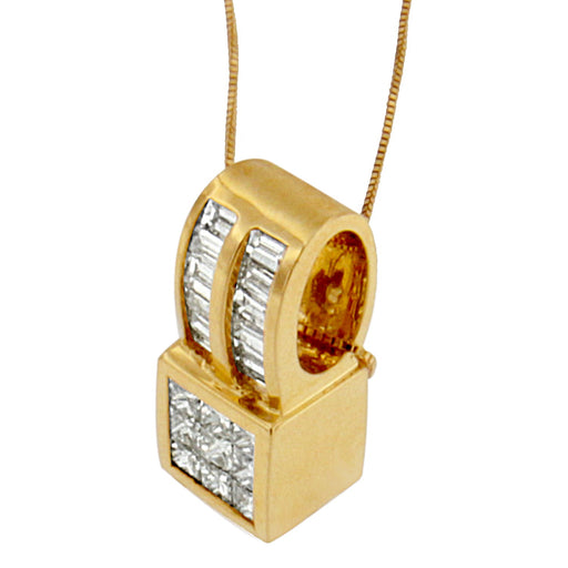 Bids.com 14K Yellow Gold 1 1/4 cttw Princess and Baguette Cut Geometric Inspired Diamond Pendant Necklace (H-I, VS1-VS2) Necklaces White Smoke Yellow.Gold / 18