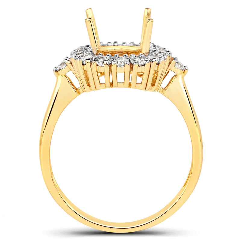 Bids.com 0.54 Carat Genuine White Diamond 14K Yellow Gold Semi Mount Ring - holds 9x7mm Cushion Gemstone Rings White Smoke size 7.00,size 6.00,size 8.00