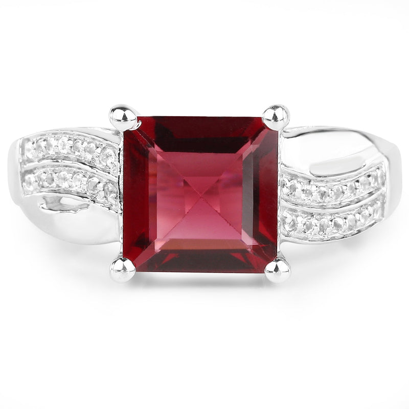 Bids.com 2.99 Carat Genuine Garnet and White Topaz .925 Sterling Silver Ring Rings White Smoke size 6.00,size 7.00,size 8.00,size 9.00