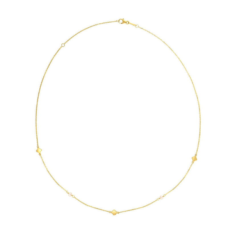 Bids.com 14k Yellow Gold Pearl Clover Necklace Necklaces White Smoke 18 / Yellow Gold