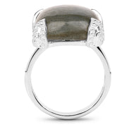 Bids.com 16.95 Carat Genuine Labradorite .925 Sterling Silver Ring Rings White Smoke size 7.00,size 6.00,size 8.00,size 9.00