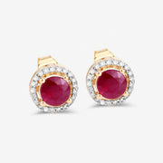 Bids.com 1.22 Carat Genuine Ruby and White Diamond 14K Yellow Gold Earrings Earrings White Smoke