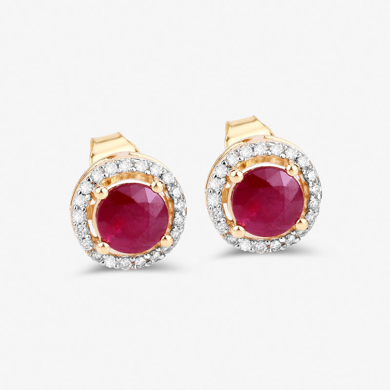 Bids.com 1.22 Carat Genuine Ruby and White Diamond 14K Yellow Gold Earrings Earrings White Smoke