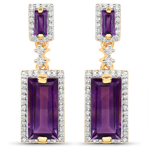 Bids.com 18K Yellow Gold Plated 6.01 Carat Genuine Emerald and White Topaz .925 Sterling Silver Earrings Earrings White Smoke Default Title