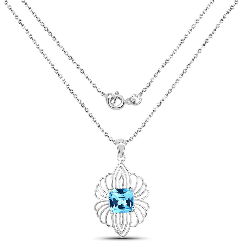Bids.com 8.18 Carat Genuine Swiss Blue Topaz .925 Sterling Silver Pendant Pendants White Smoke