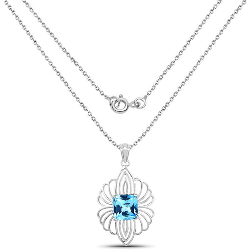 Bids.com 8.18 Carat Genuine Swiss Blue Topaz .925 Sterling Silver Pendant Pendants White Smoke