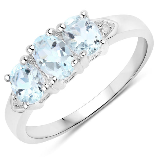 Bids.com 0.95 Carat Genuine Aquamarine and White Diamond .925 Sterling Silver Ring Rings White Smoke size 5.00,size 6.00,size 7.00,size 8.00,size 9.00