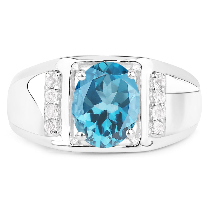 Bids.com 2.18 Carat Genuine London Blue Topaz and White Topaz .925 Sterling Silver Ring Rings White Smoke size 6.00,size 7.00,size 8.00,size 9.00