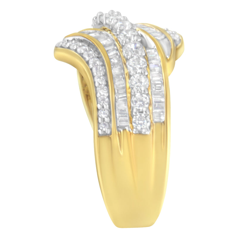 Bids.com 10K Yellow Gold 1.0 Cttw Baguette and Round Diamond Multi-Row Wave Bypass Ring (I-J Color, I1-I2 Clarity) - Ring Size 7 Rings White Smoke 6 / Yellow.Gold,7 / Yellow.Gold,9 / Yellow.Gold,8 / Yellow.Gold