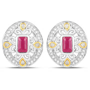Bids.com 0.77 Carat Genuine Ruby and White Diamond .925 Sterling Silver Earrings Earrings White Smoke Default Title