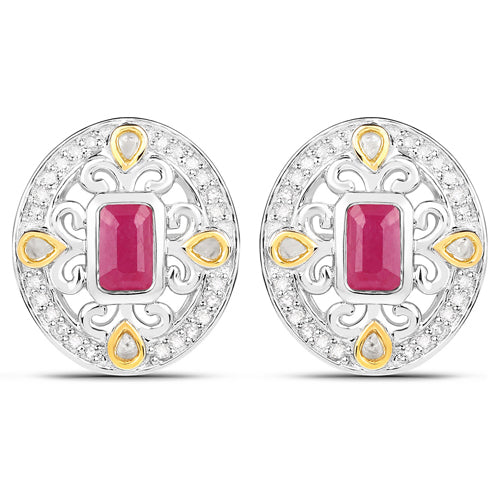 Bids.com 0.77 Carat Genuine Ruby and White Diamond .925 Sterling Silver Earrings Earrings White Smoke Default Title