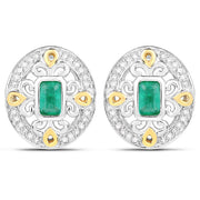 Bids.com 0.69 Carat Genuine Zambian Emerald and White Diamond .925 Sterling Silver Earrings Earrings White Smoke Default Title