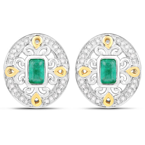 Bids.com 0.69 Carat Genuine Zambian Emerald and White Diamond .925 Sterling Silver Earrings Earrings White Smoke Default Title