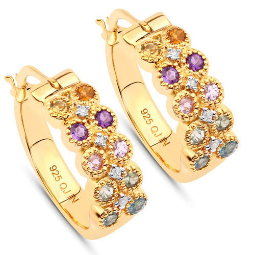 Bids.com 0.76 Carat Genuine Multi Stones .925 Sterling Silver Earrings Earrings White Smoke Default Title