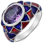Bids.com 2.16 Carat Genuine Amethyst & White Diamond .925 Sterling Silver Ring Rings White Smoke size 8.00,size 6.00,size 7.00,size 9.00