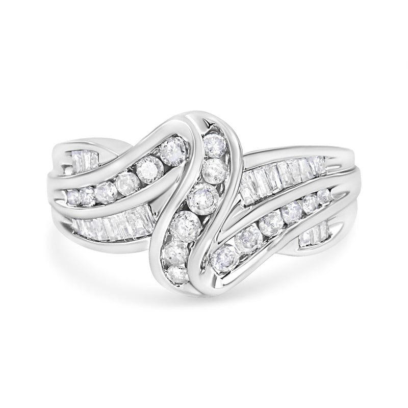 Bids.com 10K White Gold Ring 3/4 Cttw Round and Baguette-Cut Diamond Bypass Ring (H-I Color, I2-I3 Clarity) - Size 6 Rings White Smoke 7 / White.Gold,8 / White.Gold,6 / White.Gold