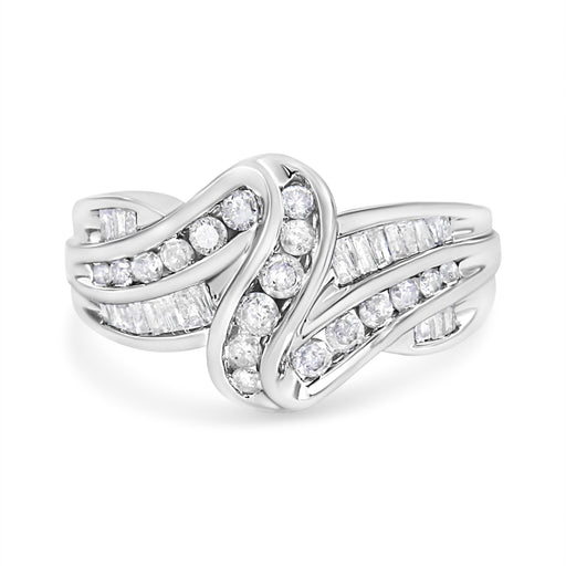 Bids.com 10K White Gold Ring 3/4 Cttw Round and Baguette-Cut Diamond Bypass Ring (H-I Color, I2-I3 Clarity) - Size 6 Rings White Smoke 7 / White.Gold,8 / White.Gold,6 / White.Gold