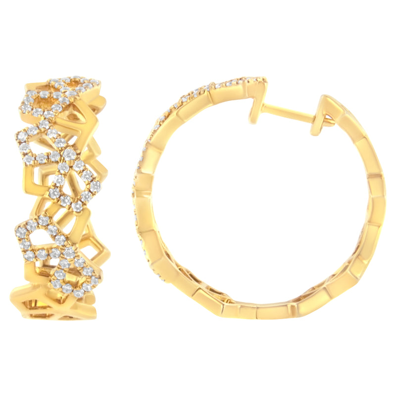 Bids.com 14K Yellow Gold 3/4 Cttw Diamond Honeycomb Hoop Earrings (G-H Color, SI1-SI2 Clarity) - 24MM Earrings White Smoke Yellow.Gold / 0.708