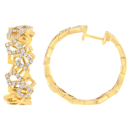 Bids.com 14K Yellow Gold 3/4 Cttw Diamond Honeycomb Hoop Earrings (G-H Color, SI1-SI2 Clarity) - 24MM Earrings White Smoke Yellow.Gold / 0.708