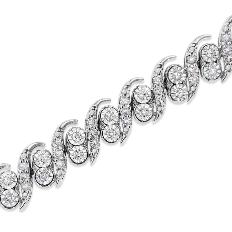 Bids.com .925 Sterling Silver 2.0 Cttw Round-Cut Diamond "S" Link Bracelet (I-J Color, I3 Clarity) - 7.25" Bracelets White Smoke White.Sterling Silver / 7.25