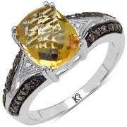 Bids.com 2.82 Carat Genuine Citrine, Champagne Diamond & White Diamond .925 Sterling Silver Ring Rings White Smoke size 8.00,size 6.00,size 7.00,size 9.00