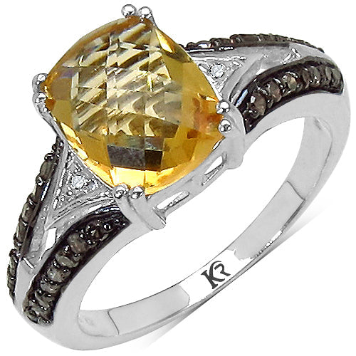 Bids.com 2.82 Carat Genuine Citrine, Champagne Diamond & White Diamond .925 Sterling Silver Ring Rings White Smoke size 8.00,size 6.00,size 7.00,size 9.00