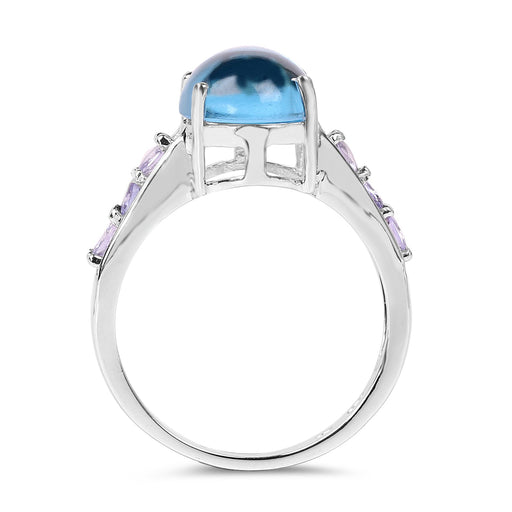Bids.com 4.77 Carat Genuine Swiss Blue Topaz and Tanzanite .925 Sterling Silver Ring Rings White Smoke size 6.00,size 7.00,size 8.00,size 9.00