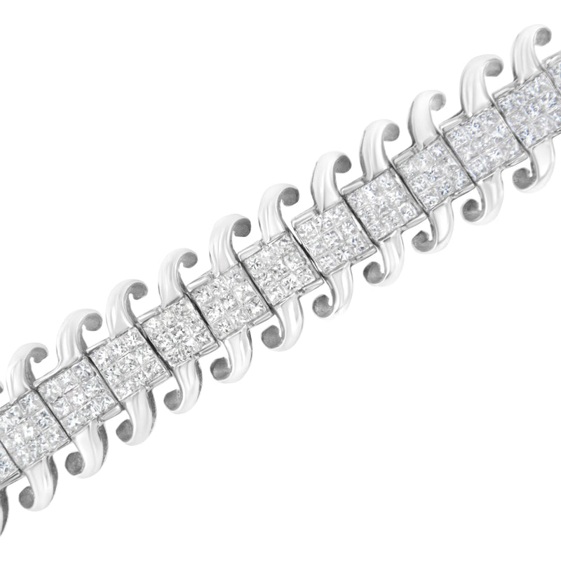 Bids.com 14K White Gold 5.0 Cttw Princess Cut Diamond 7" Invisible Set Wavy S-Link Tennis Bracelet (G-H Color, SI1-SI2 Clarity) Bracelets White Smoke White.Gold / 7