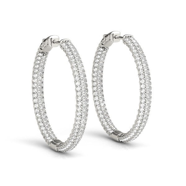 Bids.com 14k White Gold Two Row Pave Set Diamond Hoop Earrings (7 cttw) Earrings White Smoke White Gold