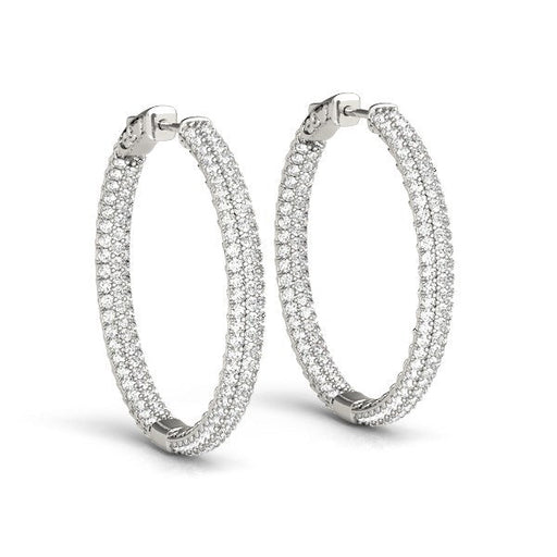 Bids.com 14k White Gold Two Row Pave Set Diamond Hoop Earrings (7 cttw) Earrings White Smoke White Gold