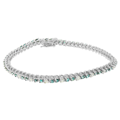 Bids.com 14K White Gold 4 5/8 Cttw Alternating White and Blue Diamond Martini Set Tennis Bracelet (H-I Color, I1-I2 Clarity) - 7" Inches Bracelets White Smoke White.Gold / 7