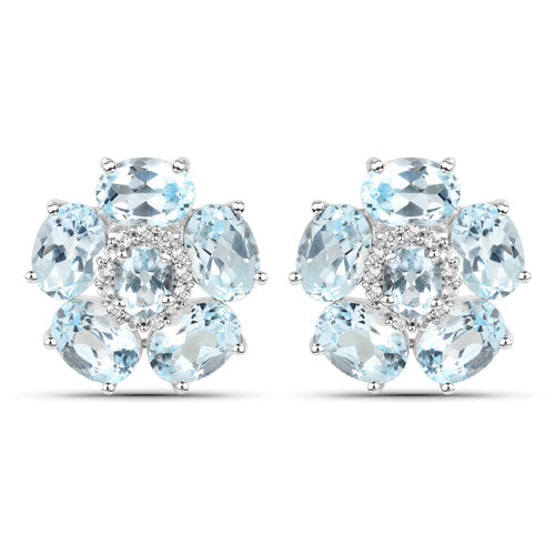Bids.com 18K White Gold Plated 10.48 Carat Genuine Blue Topaz and White Topaz .925 Sterling Silver Earrings Earrings White Smoke Default Title