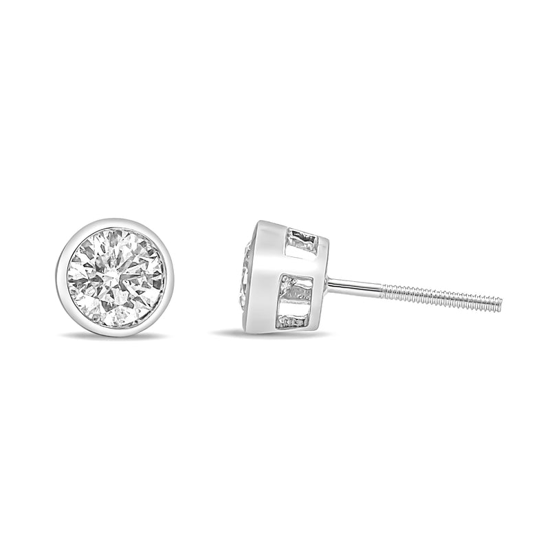 Bids.com 14K White Gold 1.0 Cttw Lab Grown Diamond Screw-Back Classic Bezel Solitaire Stud Earrings (G-H Color, VS2-SI1 Clarity) Earrings White Smoke White.Gold / 2,Yellow.Gold / 1